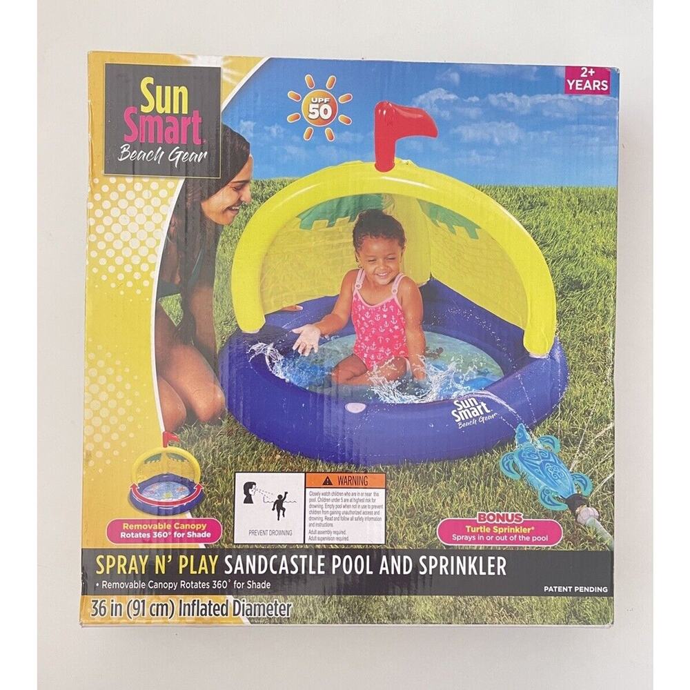 Sun Smart Beach Gear Spray N Play Sandcastle Pool & Turtle Sprinkler Toddler New